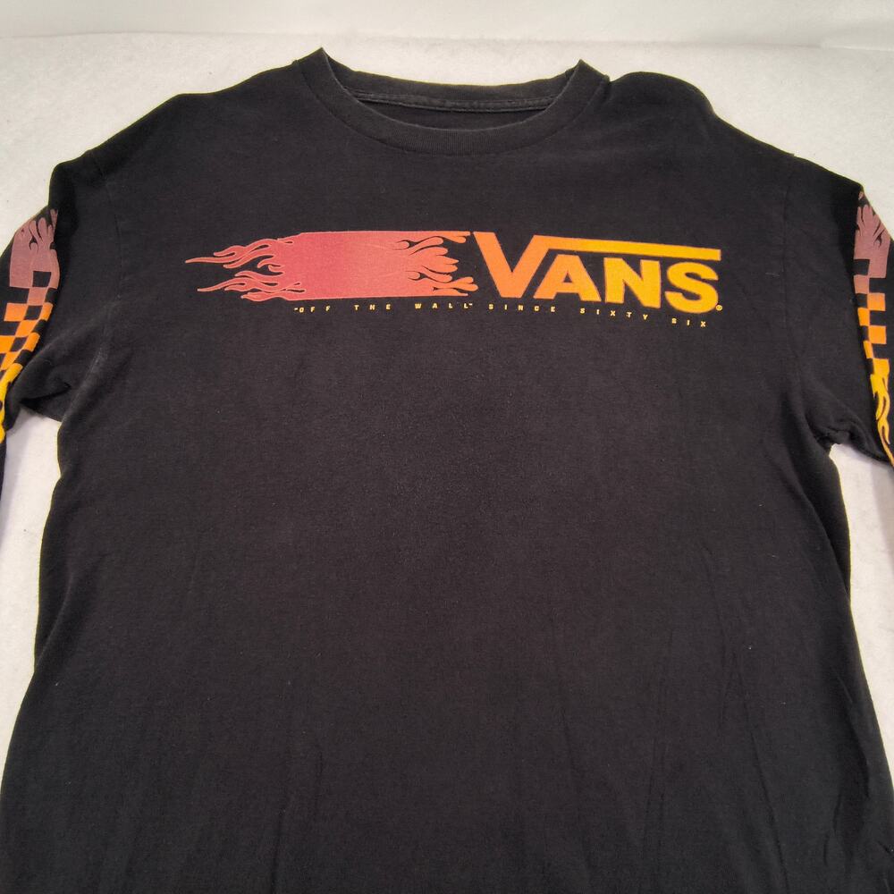 Vans Off The Wall Casual Long Sleeve Graphic T Shirt Womens Size XL Black Red